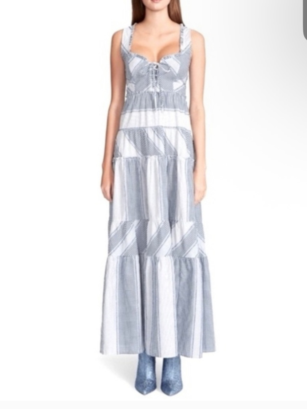 Betsey Johnson Navy and White Striped Cotton Maxi Dress size medium